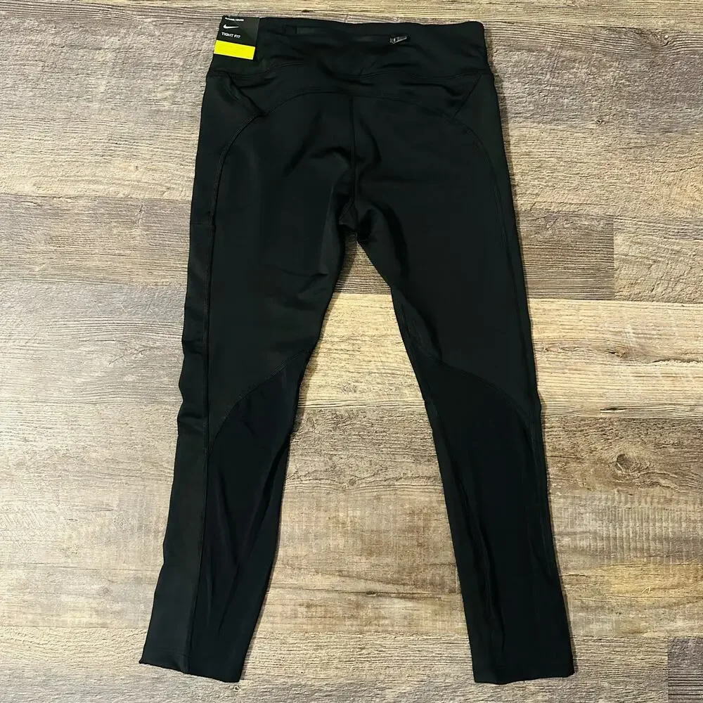 Nike Women's Black Solid Stretch Mid Rise Running Cropped Leggings Medium - Picture 2 of 5